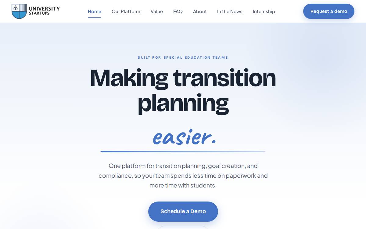 University Startups website preview