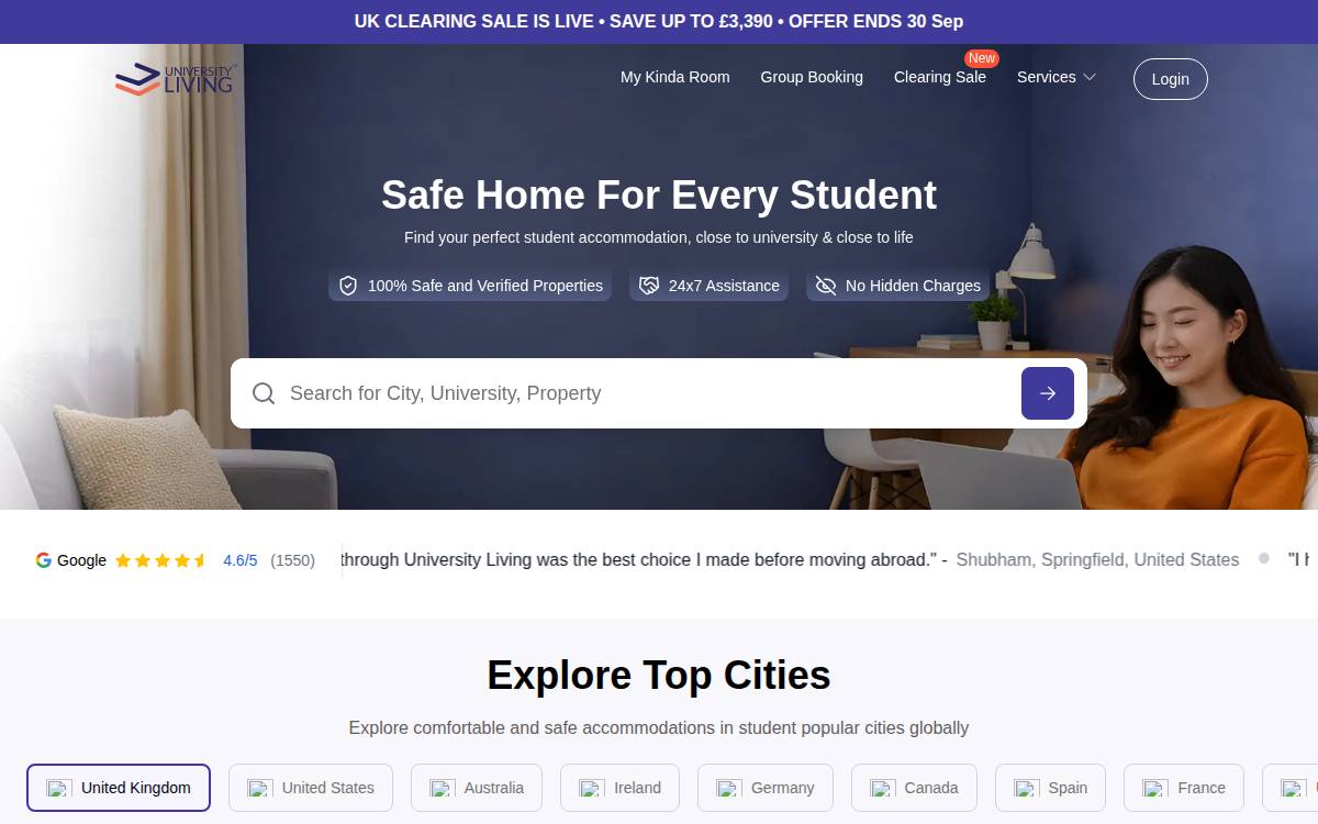 Universityliving website preview