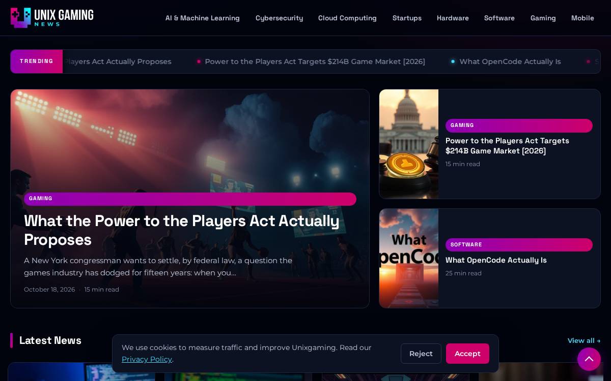 Unix Gaming GameFi website preview
