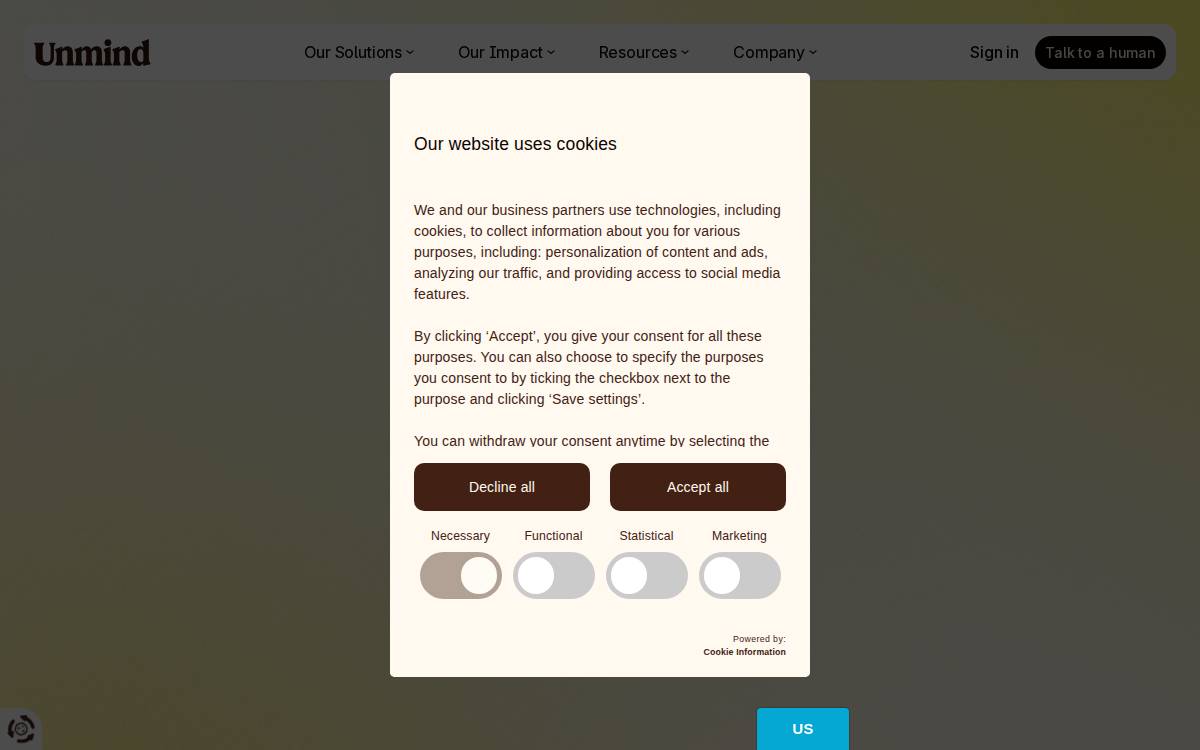 Unmind website preview