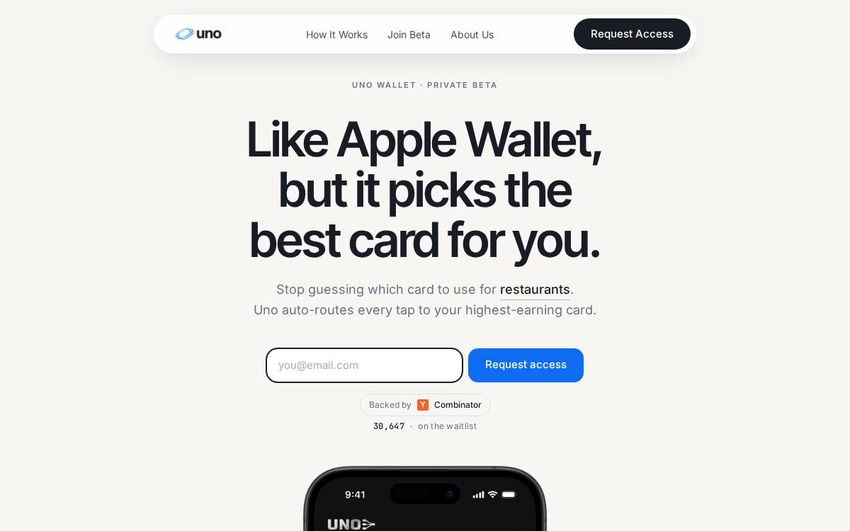 Uno Wallet website preview