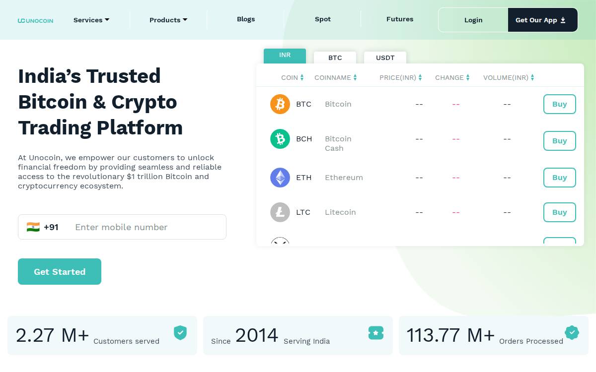 Unocoin website preview