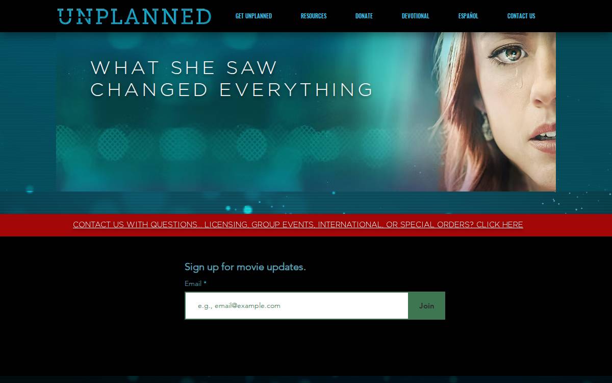 Unplanned Movie website preview