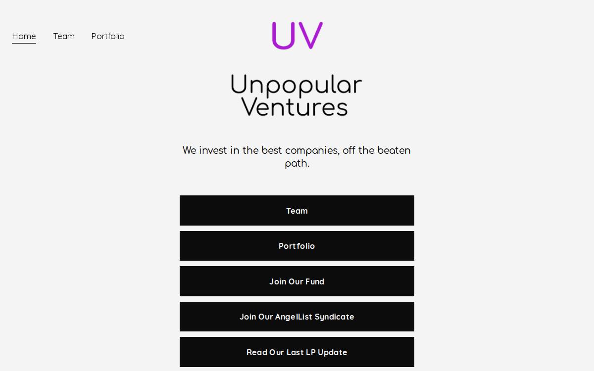 Unpopular Ventures website preview