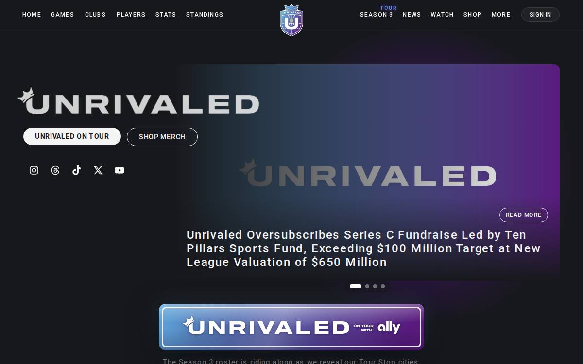Unrivaled Basketball website preview