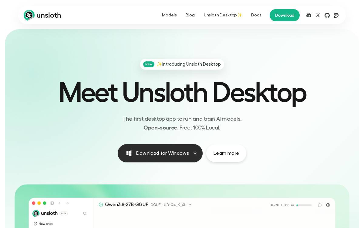 Unsloth AI website preview