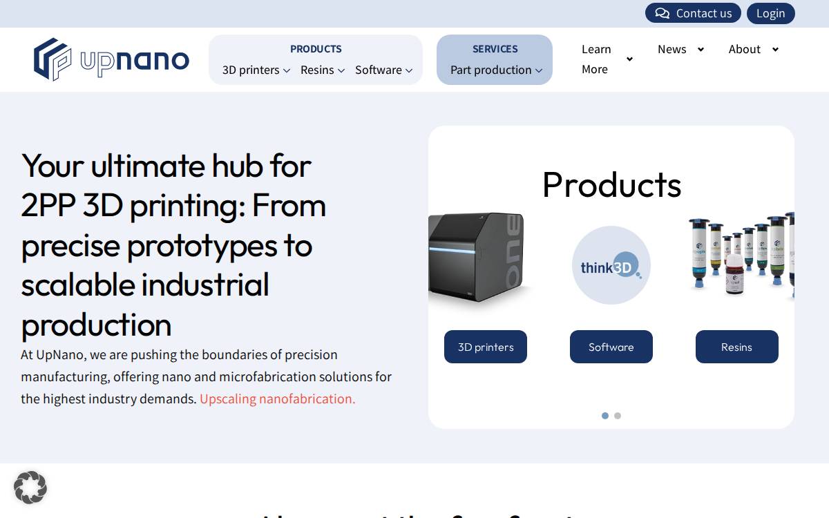 UpNano website preview