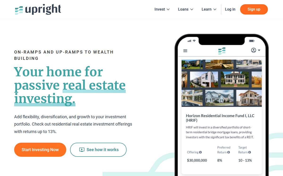 Upright Real Estate Investing Platform website preview