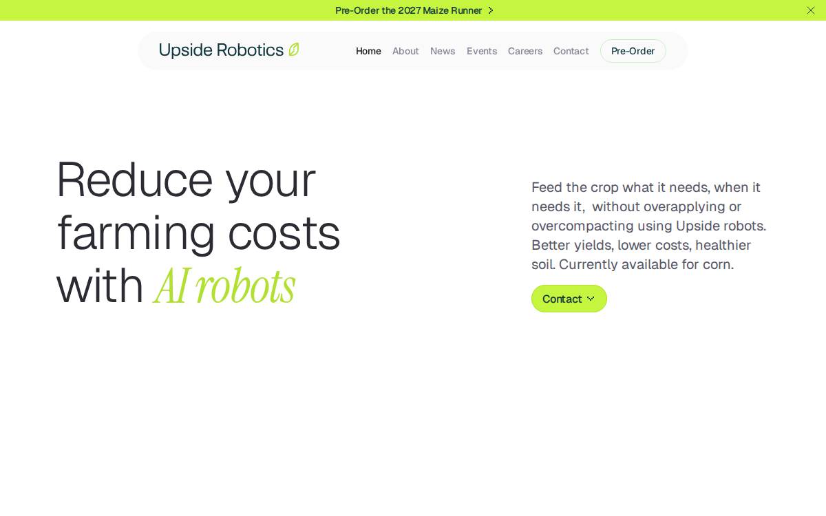Upside Robotics website preview