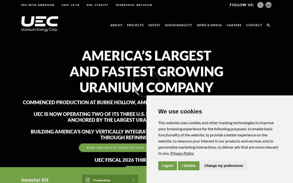 Uranium Energy website preview