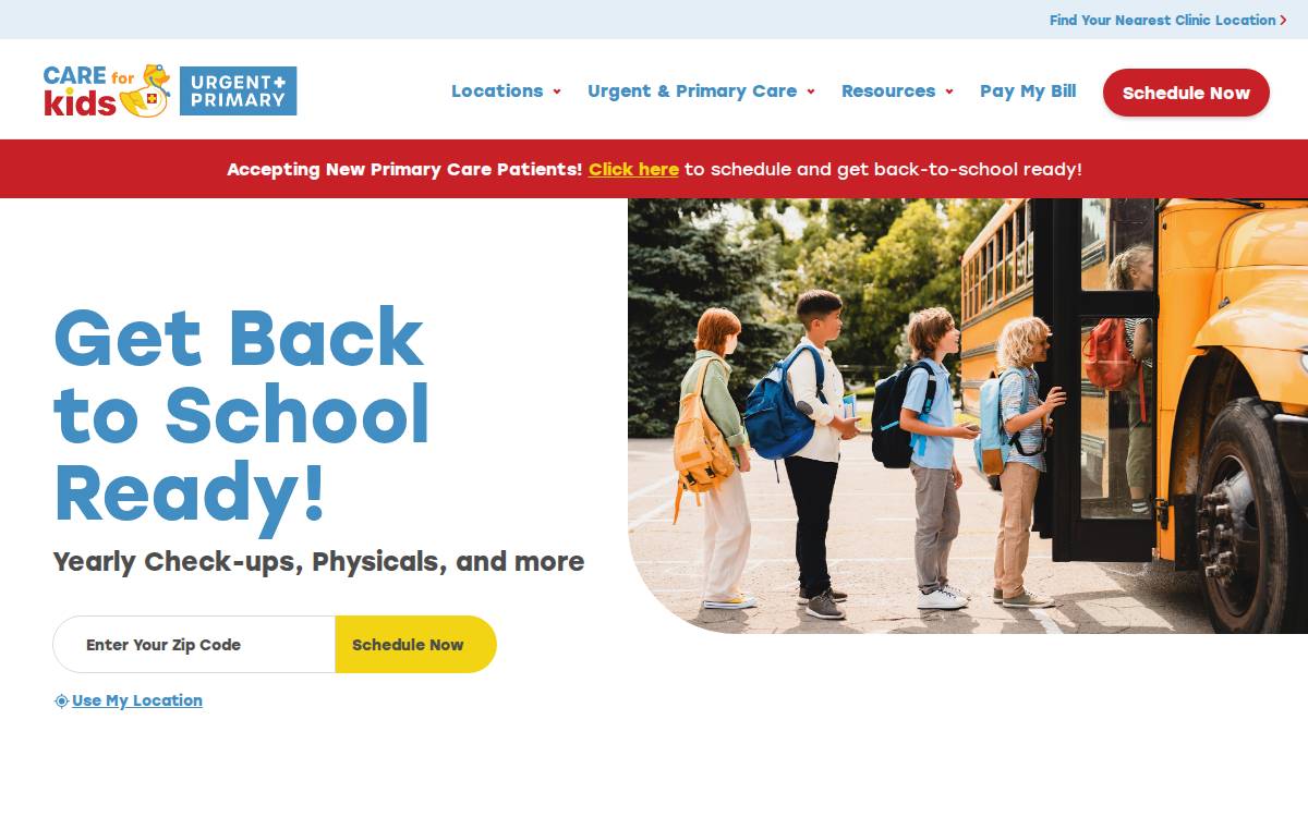 Urgent Care for Kids website preview