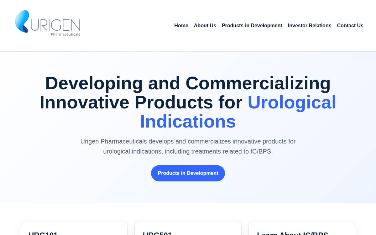 Urigen Pharmaceuticals website preview