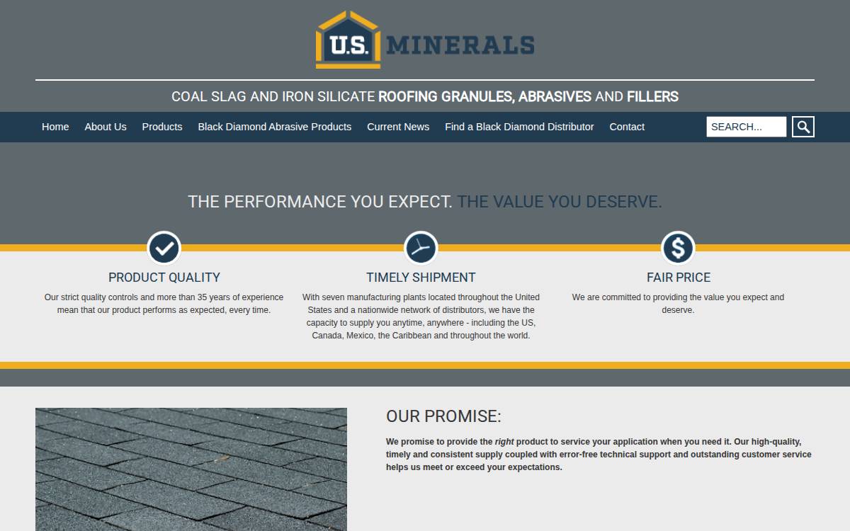 Us Minerals website preview