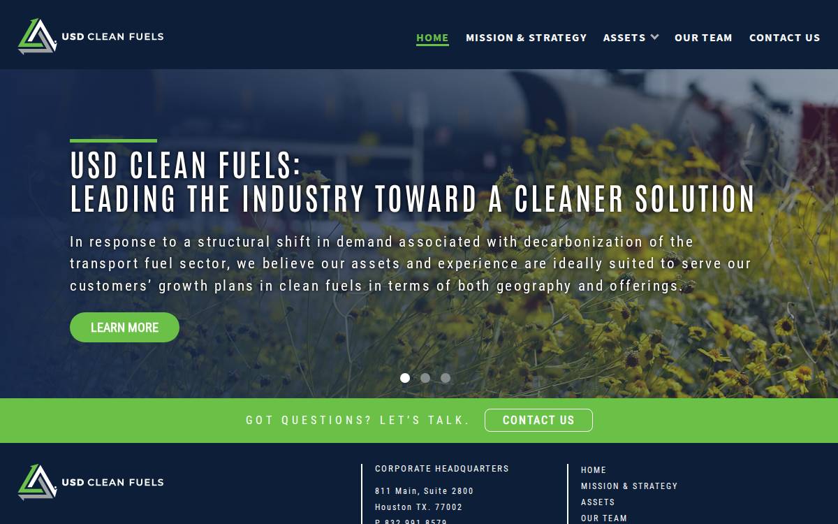 USD Clean Fuels website preview
