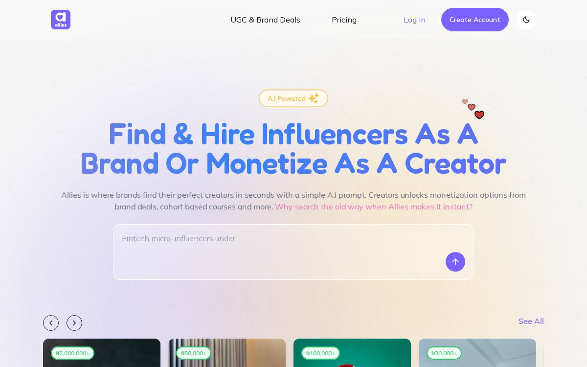 Useallies website preview