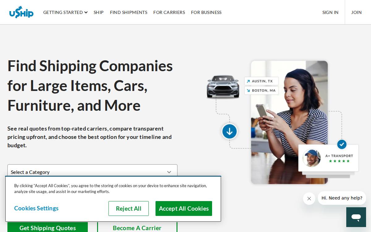 uShip website preview
