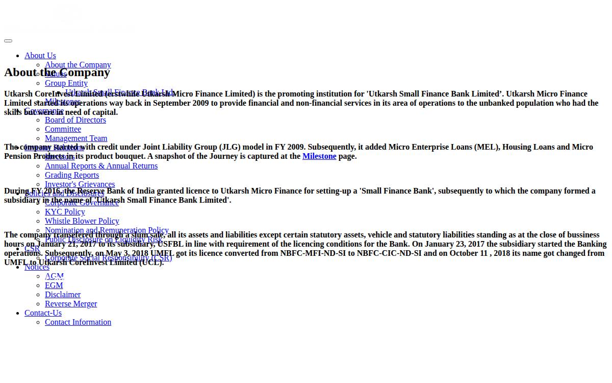 Utkarsh Coreinvest Ltd website preview