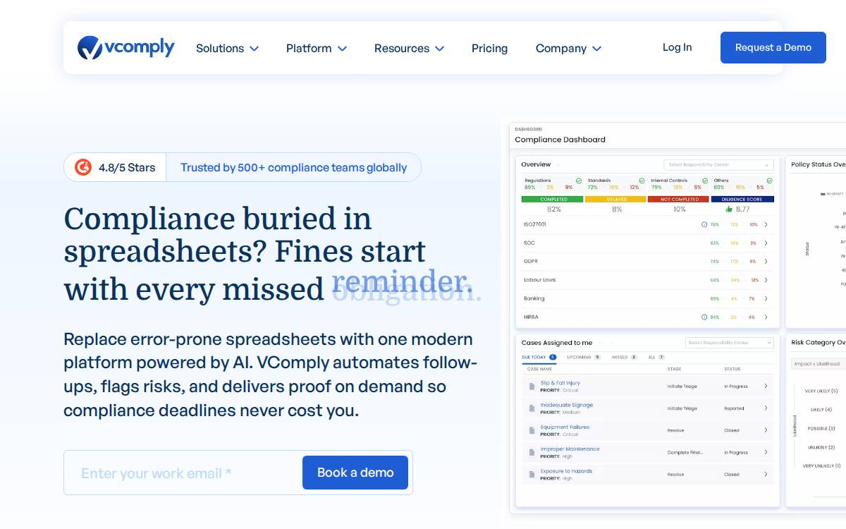 V Comply website preview