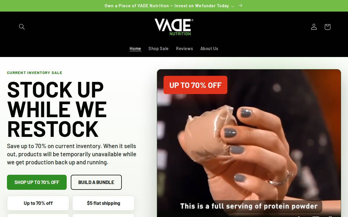 Vade Nutrition website preview