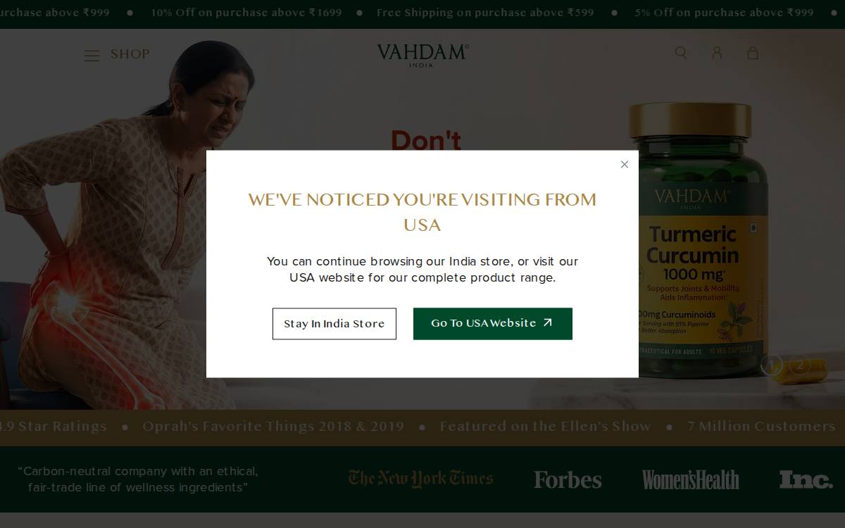 Vahdam website preview
