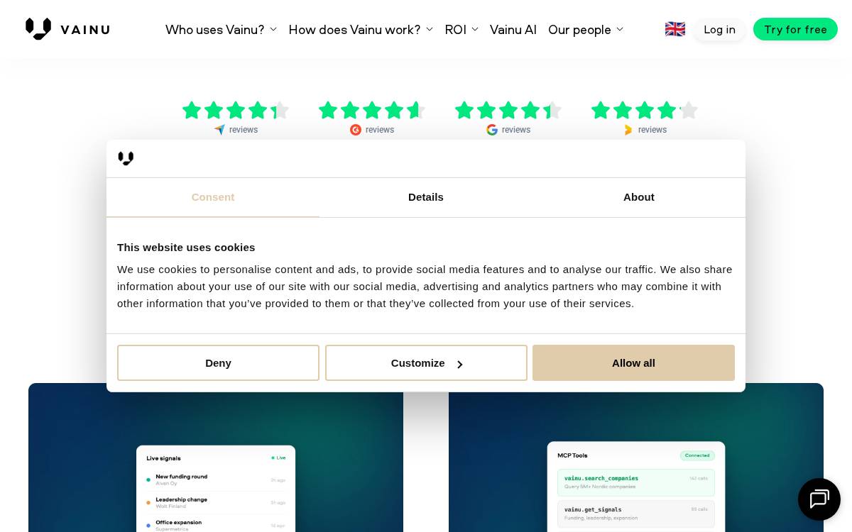 Vainu website preview