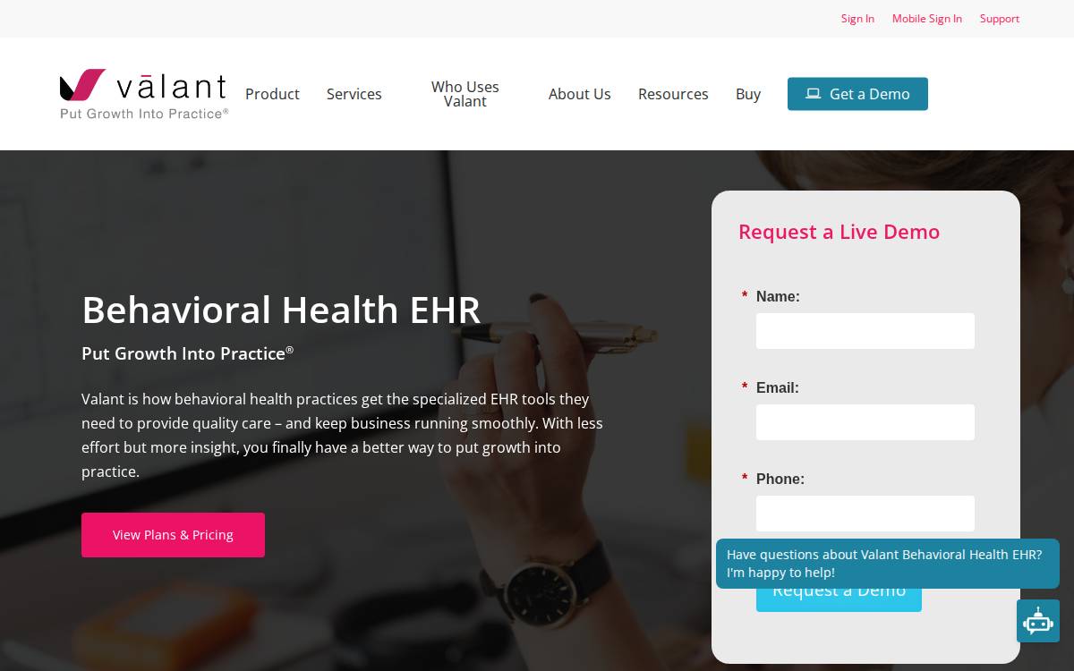 Valant website preview