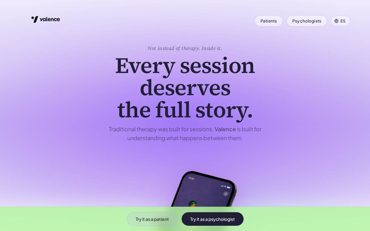 Valence website preview