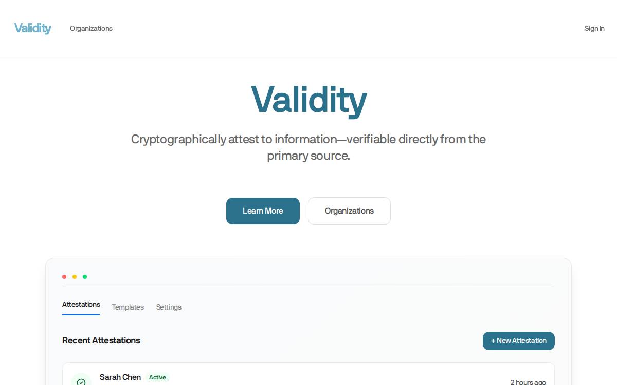 Validity website preview