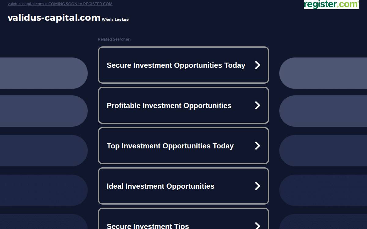 Validus Capital website preview
