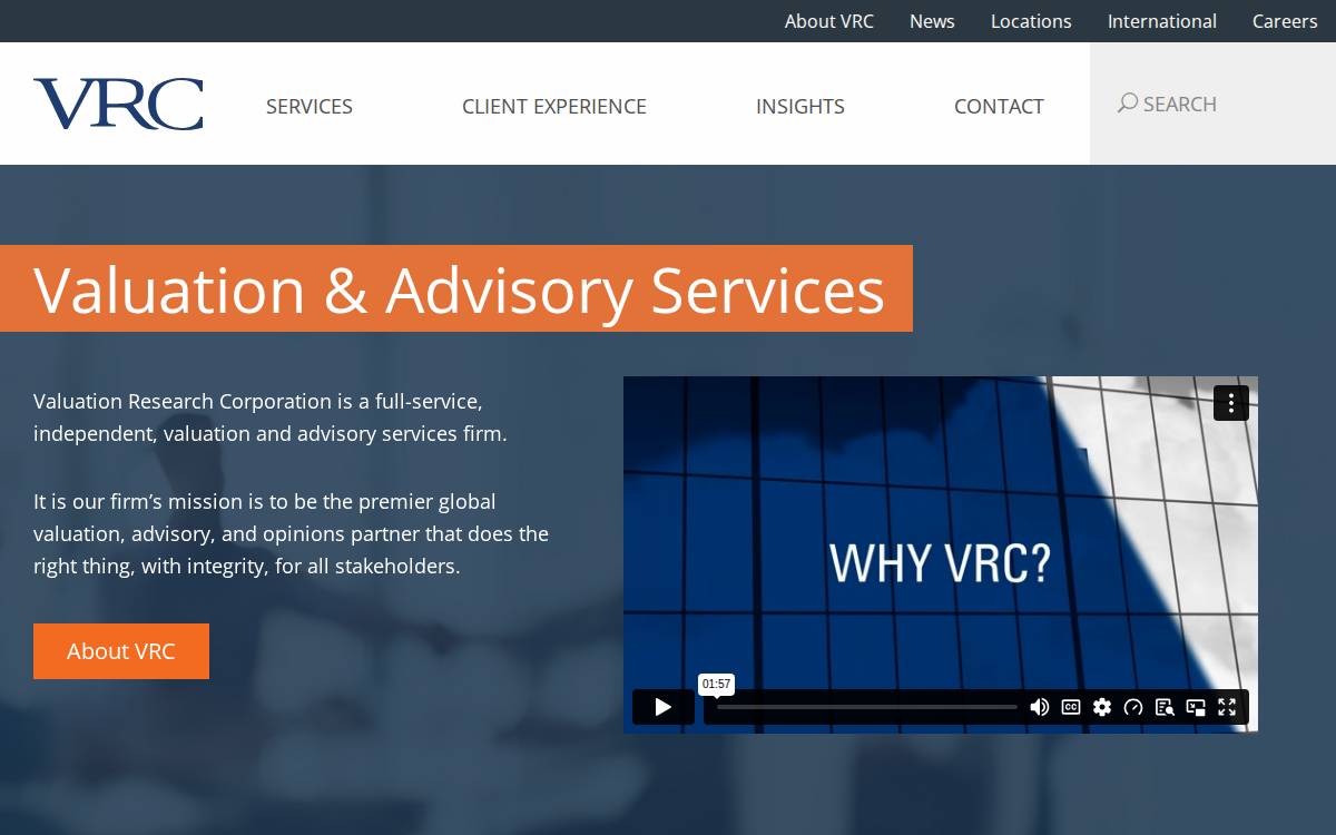 Valuation Research website preview