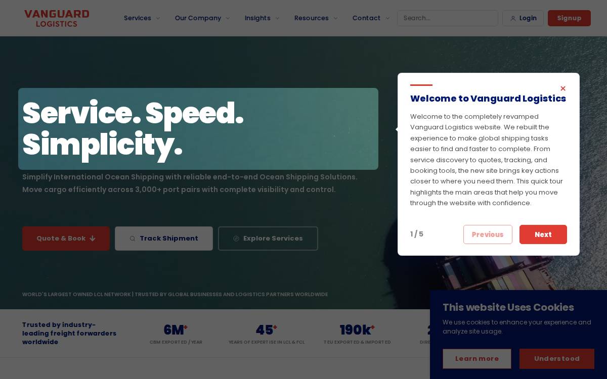 Vanguard Logistics website preview
