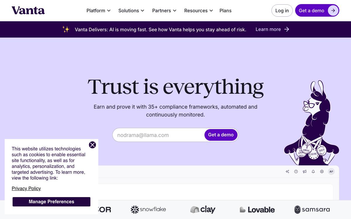 Vanta website preview