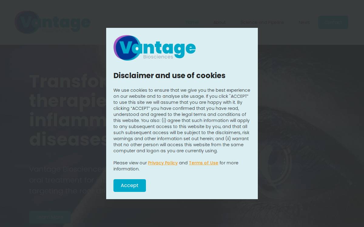 Vantage Biosciences website preview