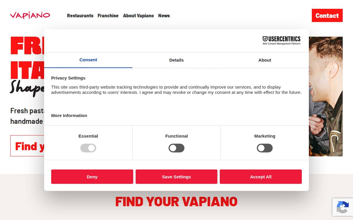 Vapiano website preview
