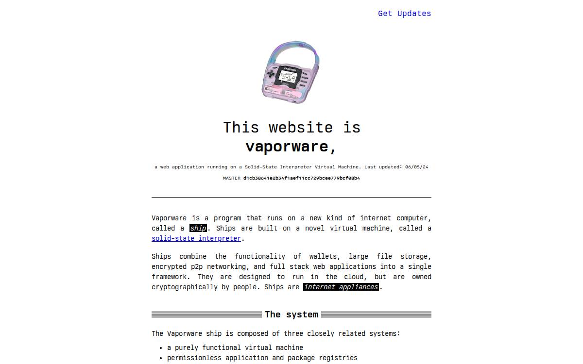Vaporware website preview