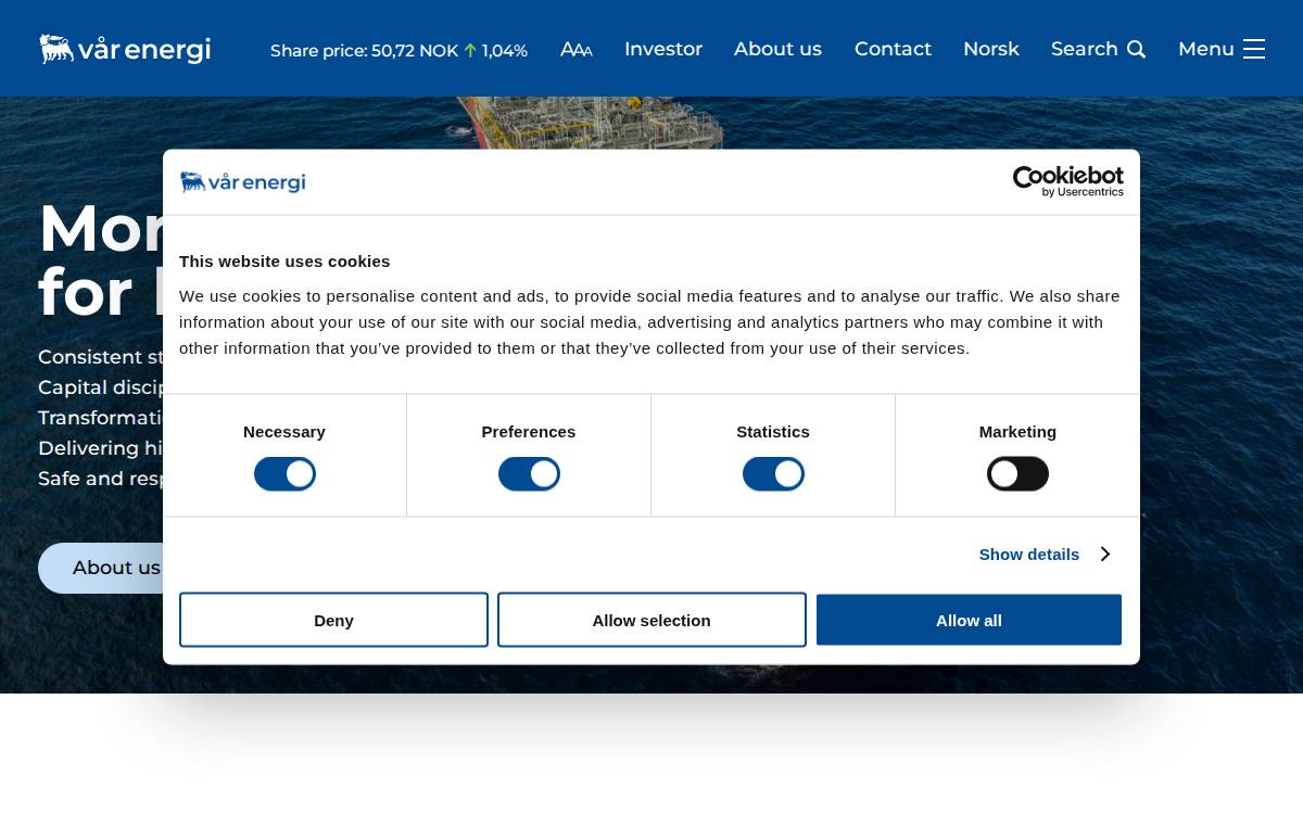 Vår Energi website preview