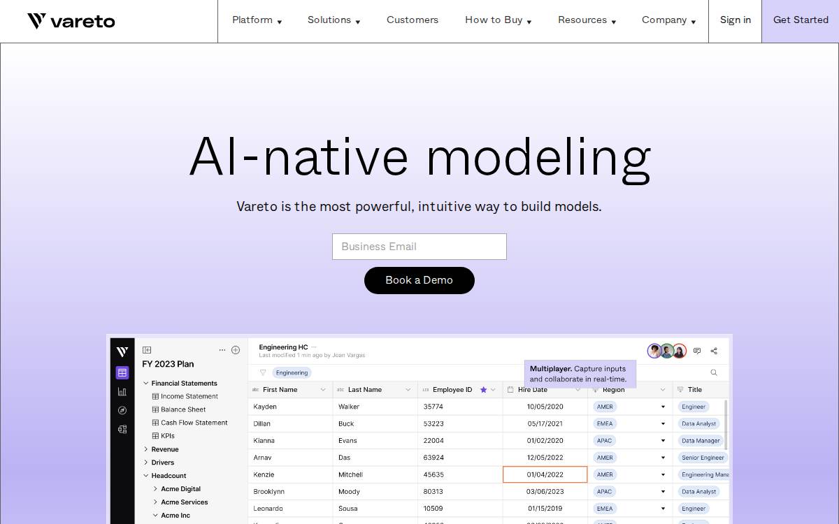 Vareto website preview