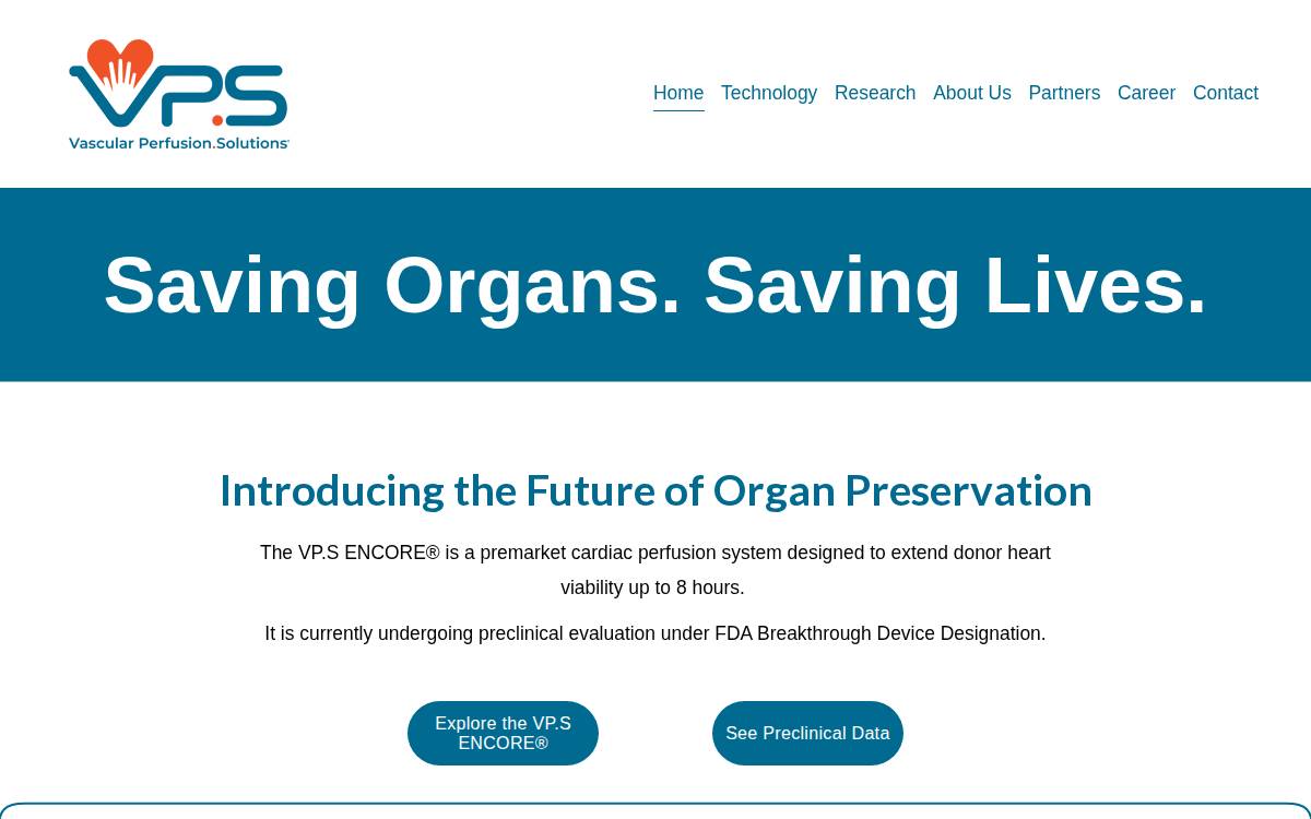 Vascular Perfusion Solutions website preview