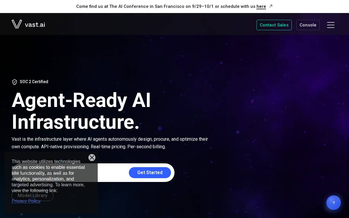 Vast.AI GPU compute cloud website preview
