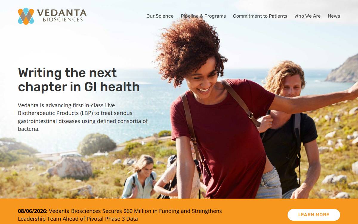 Vedanta Biosciences website preview