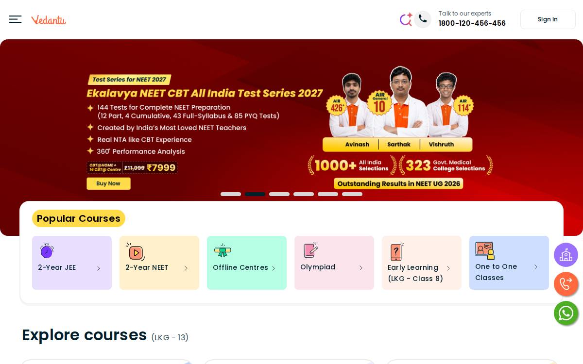 Vedantu website preview