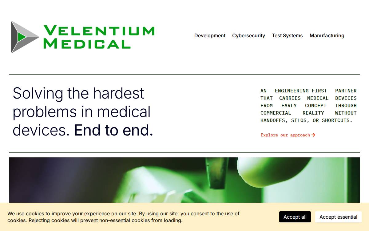 Velentium Medical website preview