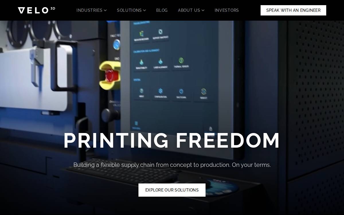 Velo 3D website preview