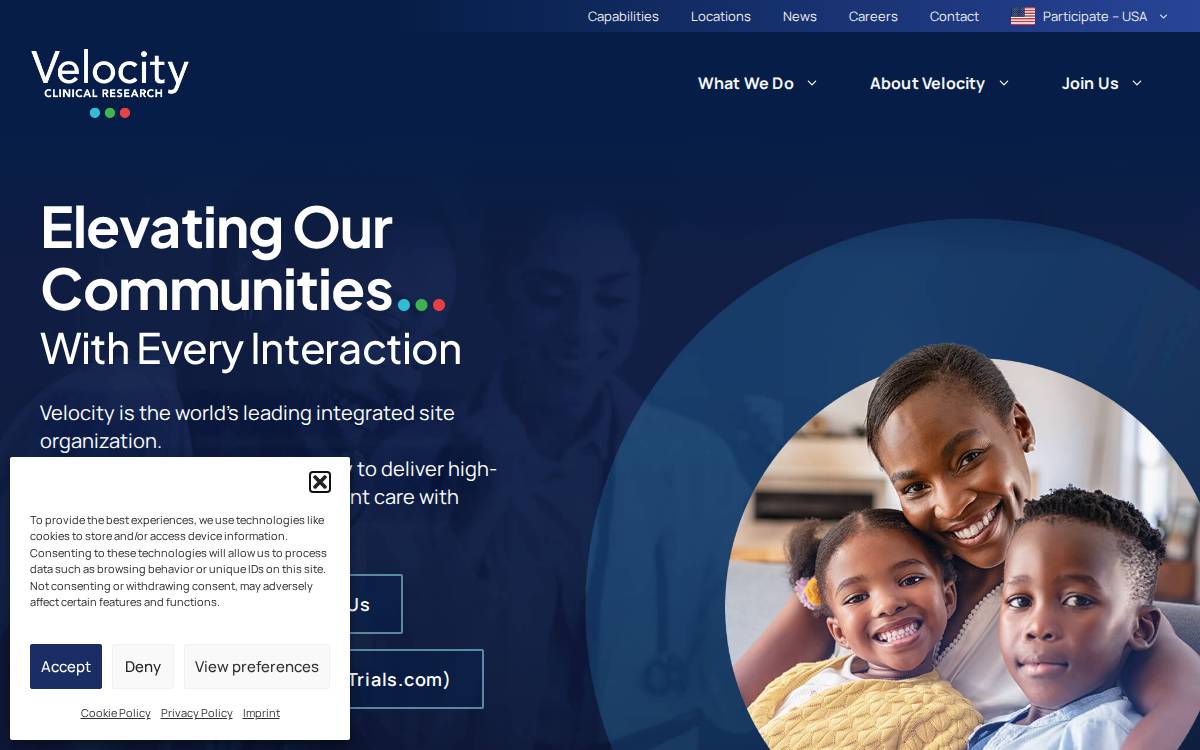 Velocity Clinical Research website preview