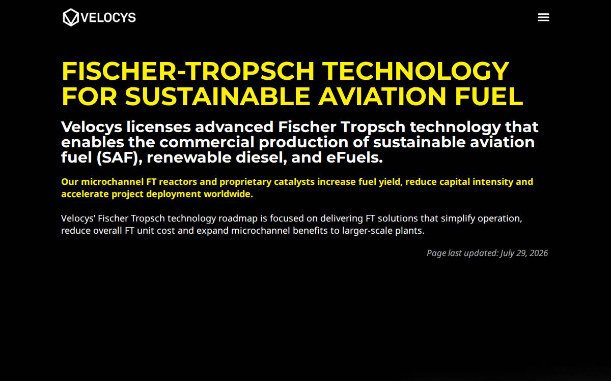 Velocys website preview