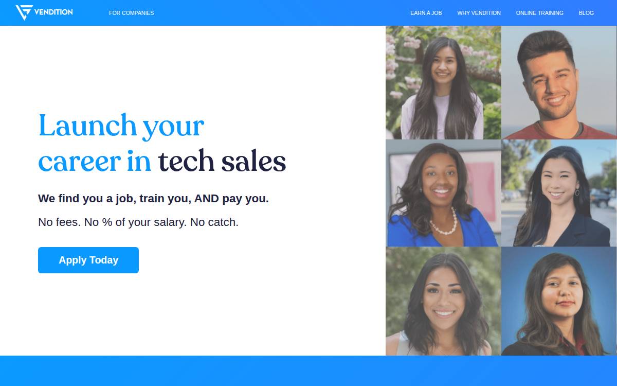 Vendition Sales apprenticeships website preview