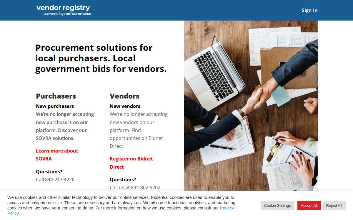Vendor Registry website preview