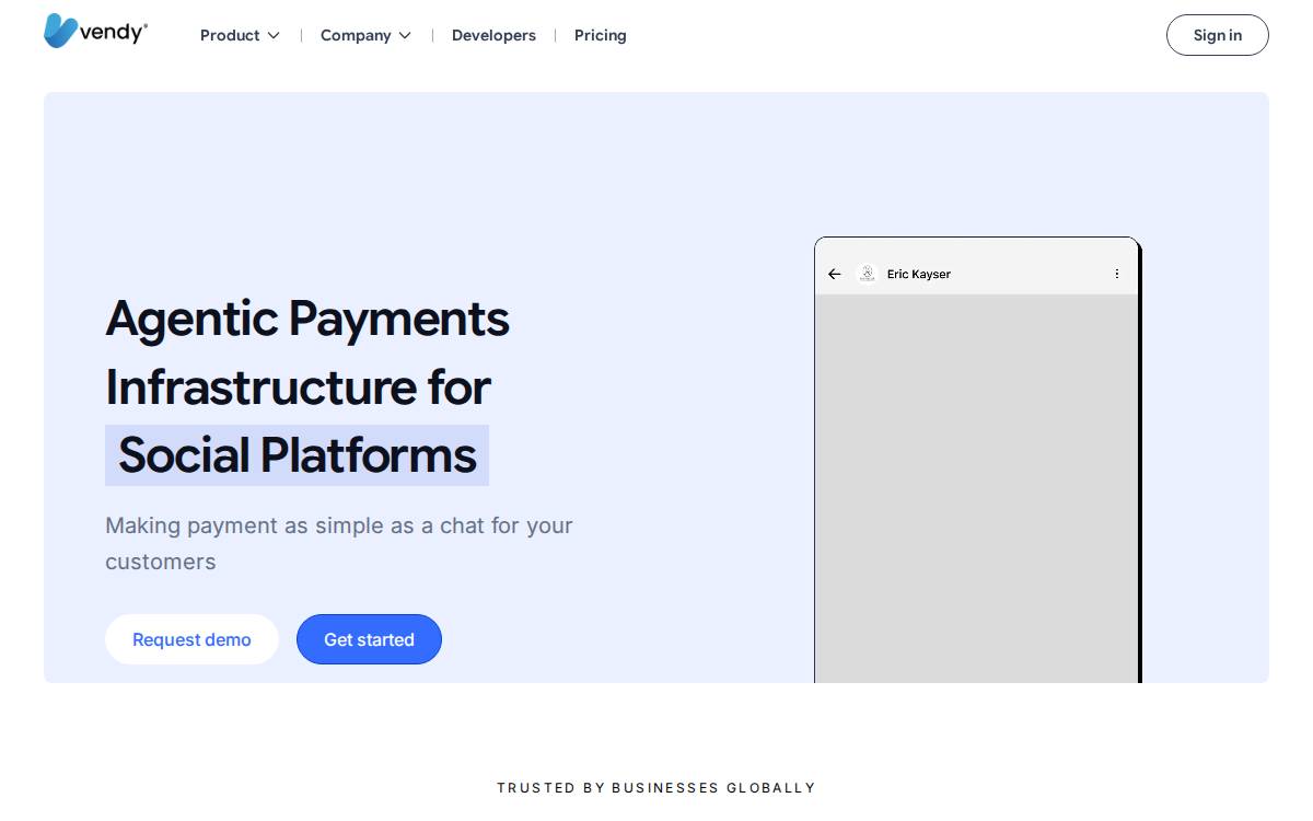 Vendy website preview