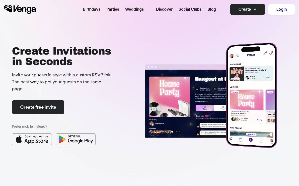 Venga website preview