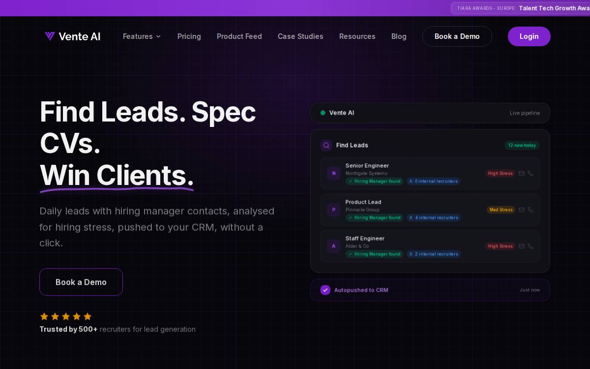 Vente AI website preview